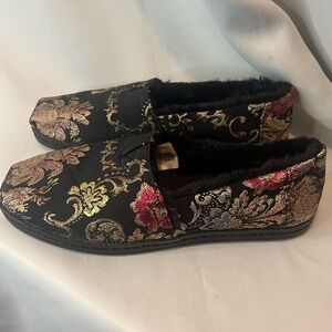 Toms Black and Gold Alpergata Floral Loafers
